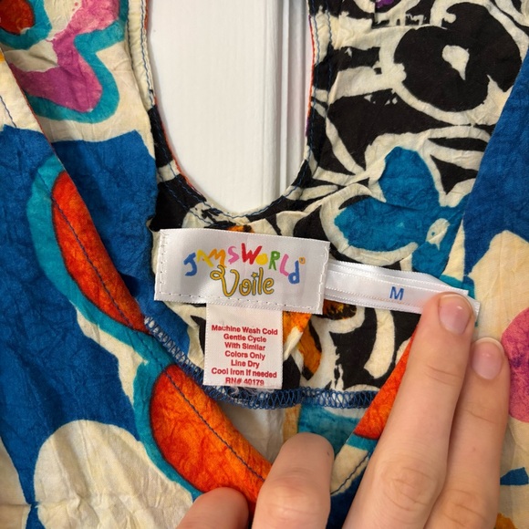 Jams World Voile Retro Multi Floral Rayon Cotton Sleeveless Tank Dress Ruffle M - Picture 4 of 9